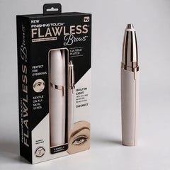 Flawless Brows grooming tool with packaging on a gray background